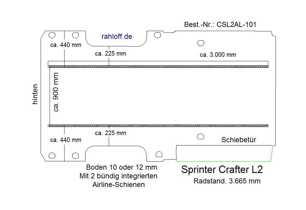 Volkswagen Crafter Laderaumboden Airline L2 - Bis 02/2017 - 2E