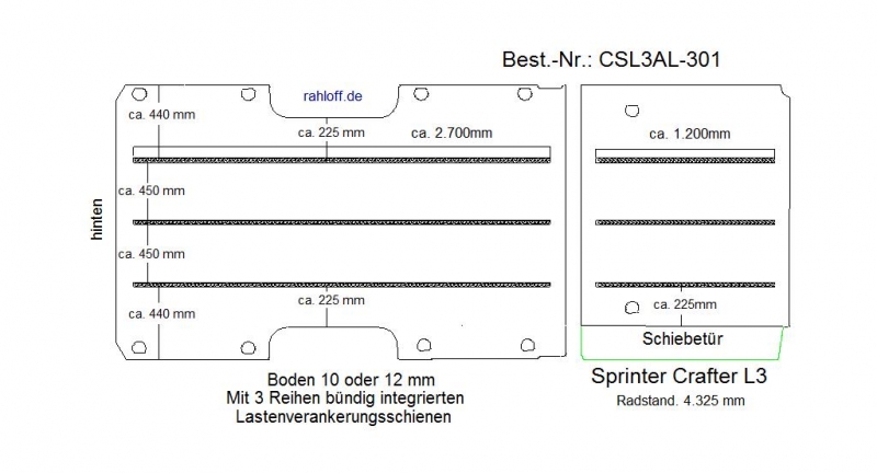 Volkswagen Crafter Laderaumboden Airline L3 - Bis 02/2017 - 2E