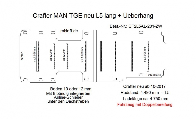 Volkswagen Crafter Laderaumboden Airline L5 - Ab 03/2017 - SY/SZ