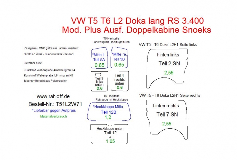 Volkswagen Transporter T5 Plus Pritsche (Doppelkabine) Seitenverkleidung L2 - Ab 2003