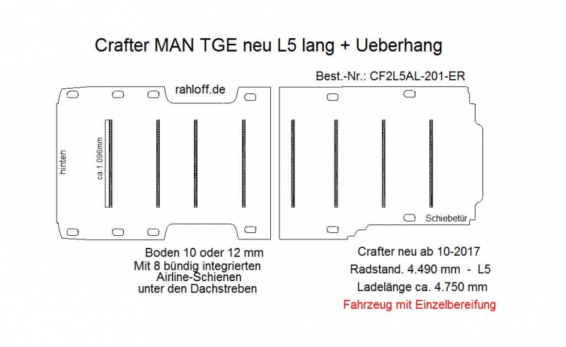 Volkswagen Crafter Laderaumboden Airline L5 - Ab 03/2017 - SY/SZ