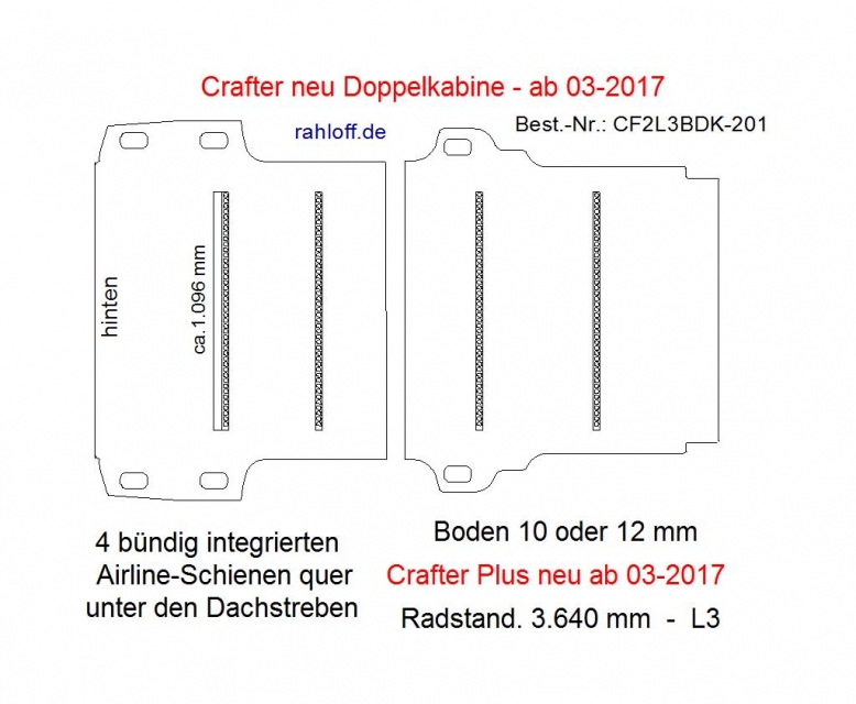 Volkswagen Crafter Multicab Laderaumboden Airline L3 - Ab 03/2017 - SY/SZ