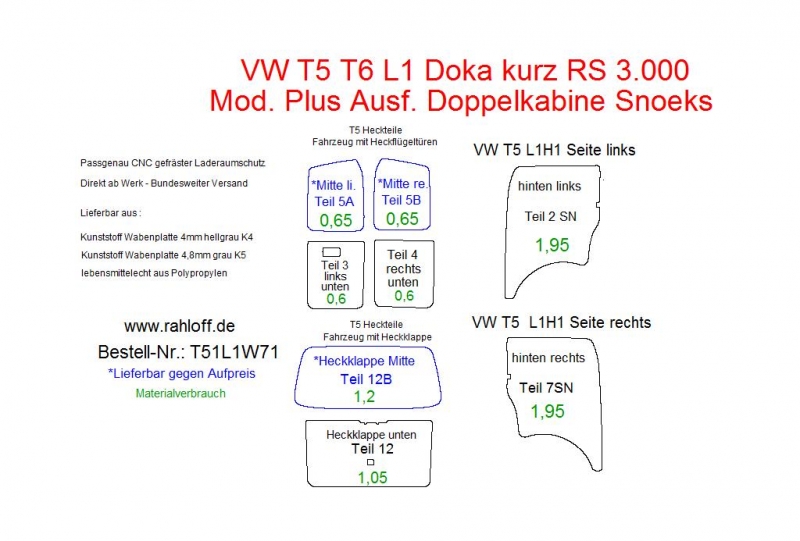 Volkswagen Transporter T5 Plus (Doppelkabine) Seitenverkleidung L1 - Ab 2003